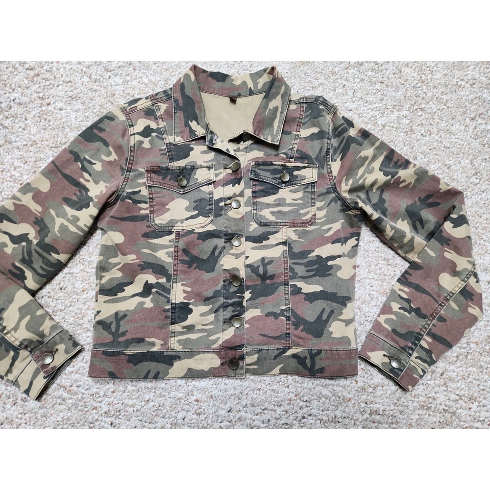 KUT From The Kloth Jacket Womens‎ XL Washed Camo Denim Trucker Military Short